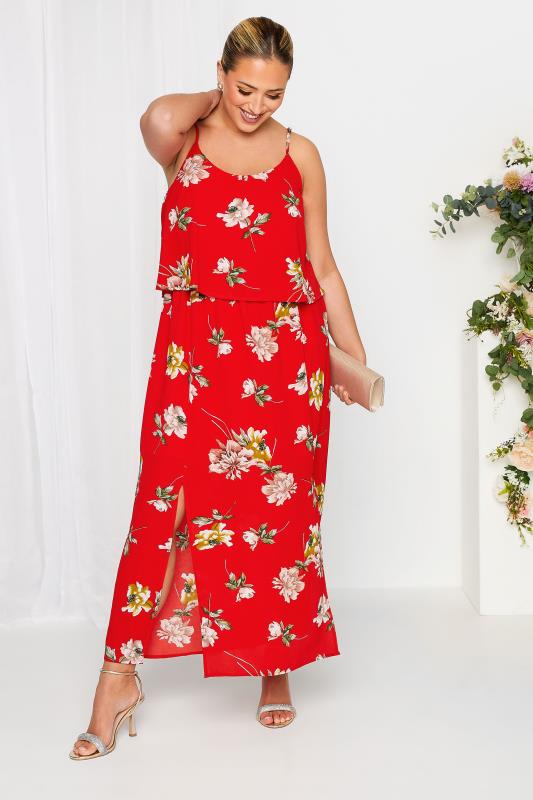 YOURS LONDON Curve Red Floral Overlay Maxi Dress | Yours Clothing 2