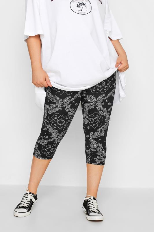 YOURS Plus Size Black Tile Print Cropped Leggings | Yours Clothing 1