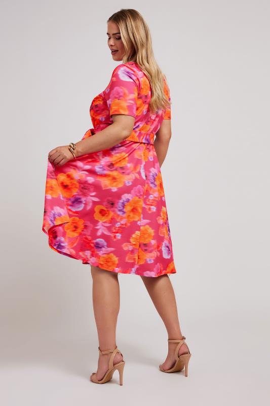 YOURS LONDON Plus Size Pink Floral Print Skater Dress | Yours Clothing 3