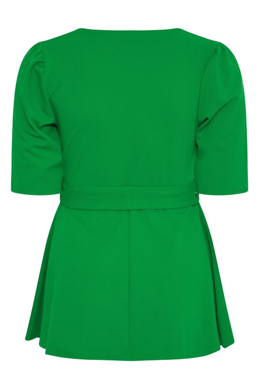 YOURS LONDON Plus Size Green Notch Neck Belted Peplum Top | Yours Clothing 7