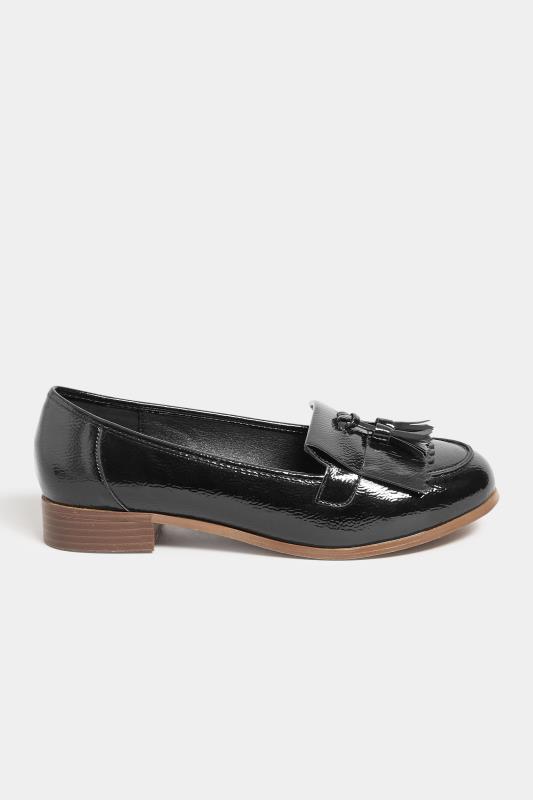 Black Patent Tassel Loafers In Wide E Fit & Extra Wide EEE Fit | Yours Clothing  3
