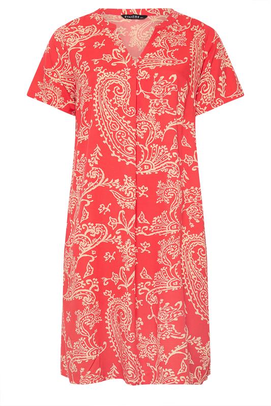 EVANS Plus Size Red Paisley Modal Shift Dress | Evans 5