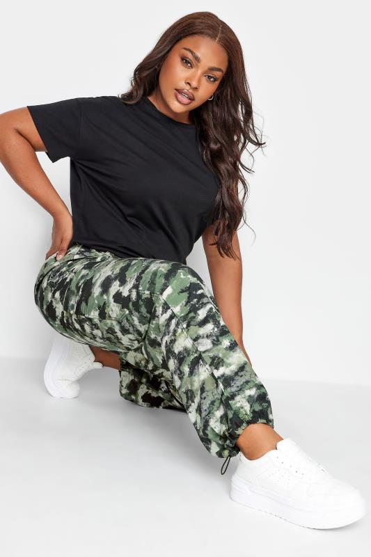 Plus Size  LIMITED COLLECTION Curve Green Smudged Camo Print Cargo Trousers