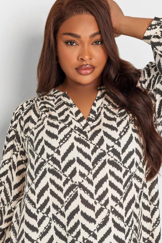YOURS Plus Size Natural White Zig Zag Print Blouse | Yours Clothing 4