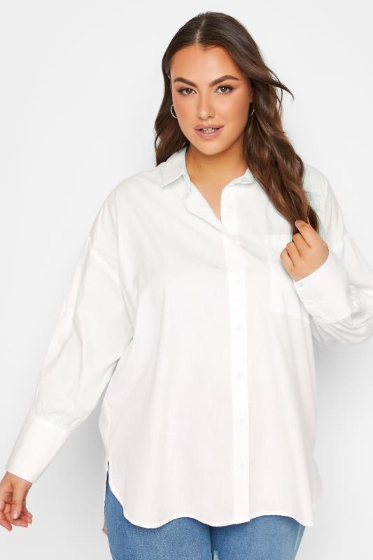 YOURS Plus Size White Poplin Oversized Shirt | Yours Clothing 1