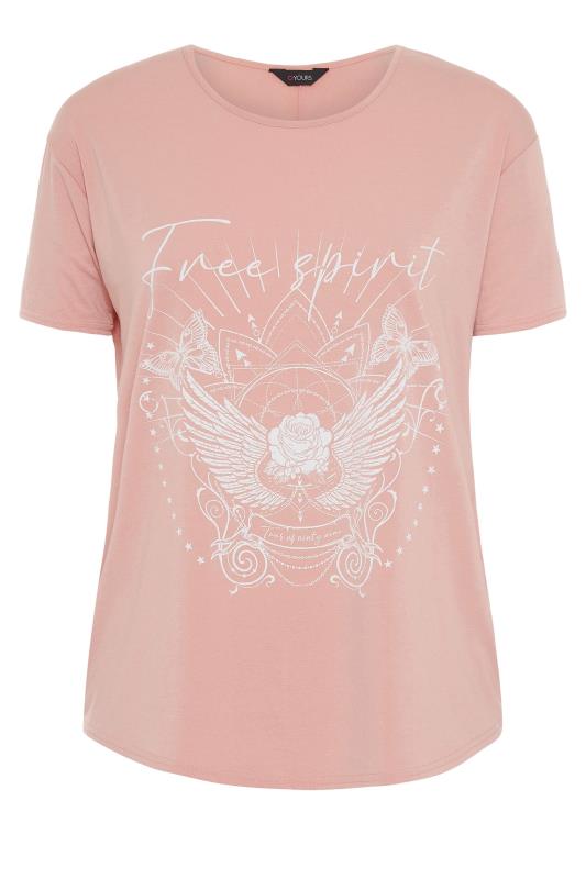 Pink 'Free Spirit' Dip Back T-Shirt | Yours Clothing 6
