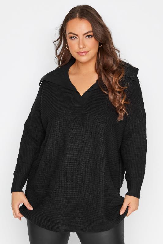 Plus Size Black Oversized Sailor Collar Jumper | Yours Clothing  1
