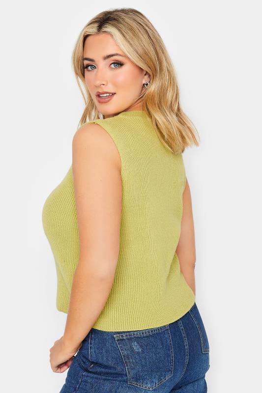 YOURS PETITE Plus Size Lime Green High Neck Knitted Vest Top | Yours Clothing 3