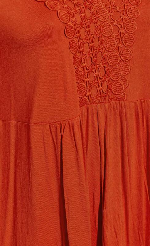 Plus Size Orange Crochet Trim Long Sleeve Tunic Top | Yours Clothing 4