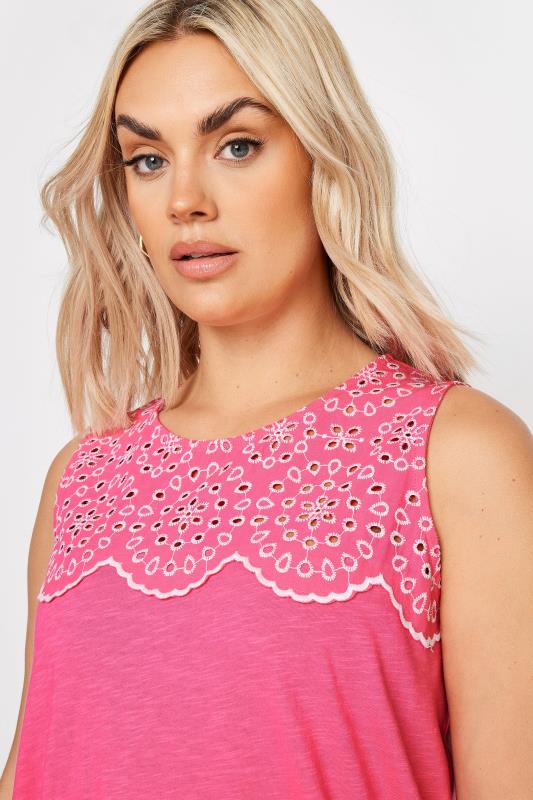 YOURS Plus Size Pink Broderie Anglaise Detail Vest Top | Yours Clothing 4