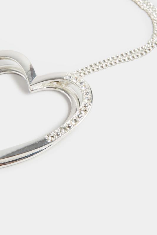 Silver Heart Diamante Pendant Necklace | Yours Clothing 4
