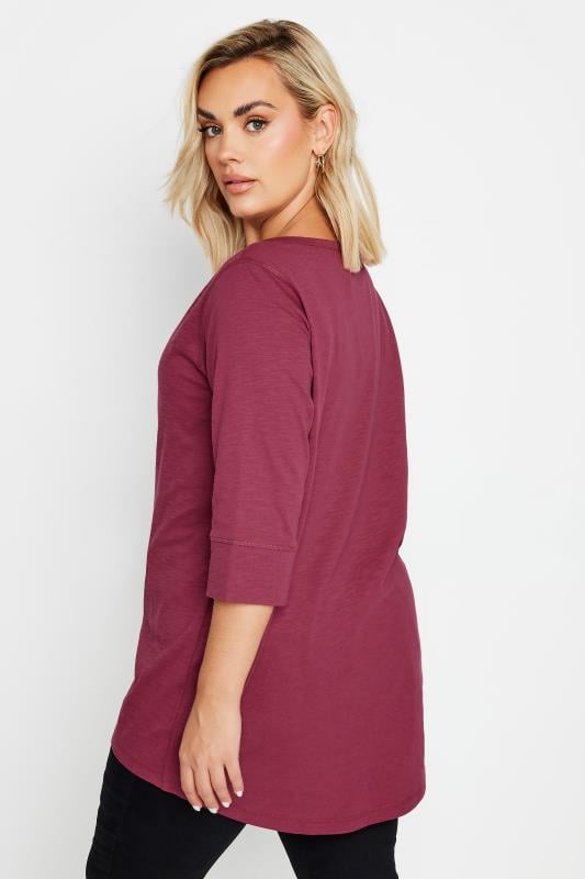 YOURS Curve Burgundy Red Notch Neck Top | Yours Clothing 3