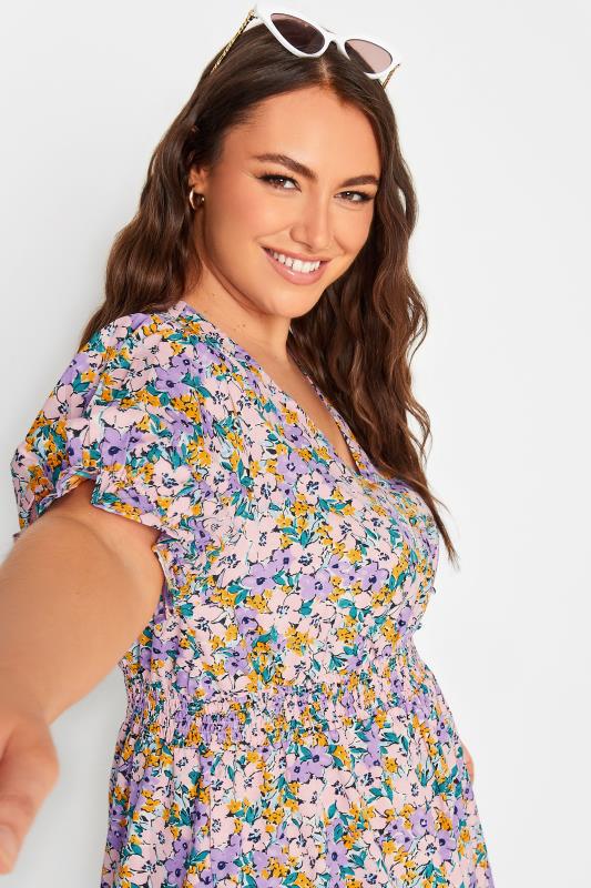 LIMITED COLLECTION Plus Size Pink Floral Print Shirred Waist Peplum Top | Yours Clothing 5