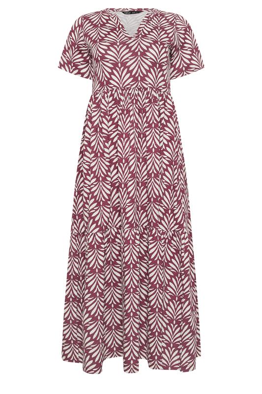 M&Co Petite Berry Red Leaf Print Cotton Maxi Dress | M&Co 5