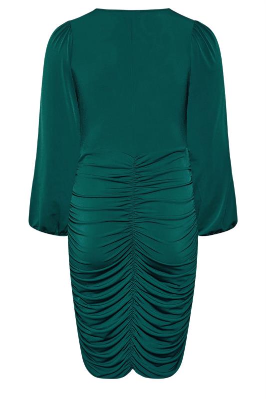 YOURS LONDON Plus Size Green Cowl Neck Ruched Bodycon Dress | Yours Clothing 7