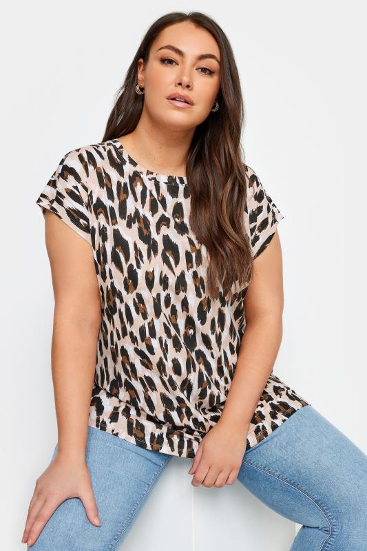 Plus Size  YOURS Curve Pink Leopard Print T-Shirt