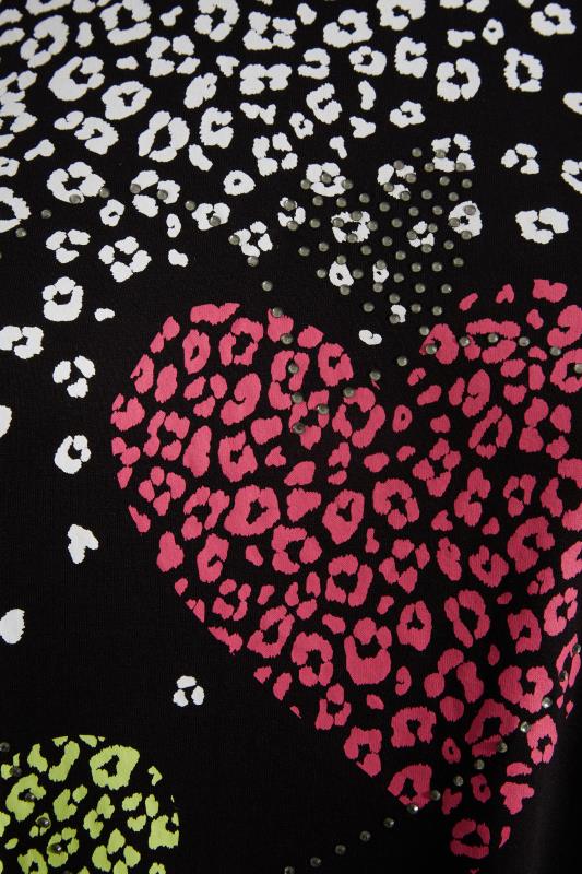 Plus Size Black Leopard Heart Printed T-shirt | Yours Clothing 5