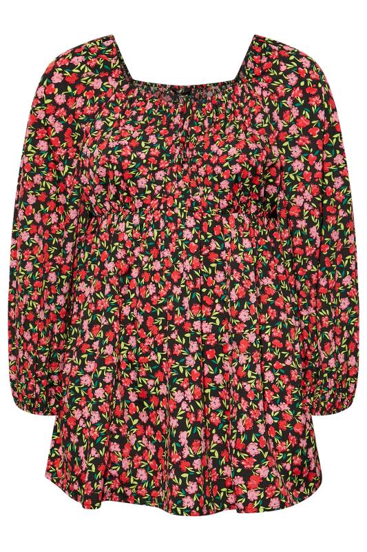 LIMITED COLLECTION Plus Size Black & Pink Floral Gypsy Blouse | Yours Clothing 6