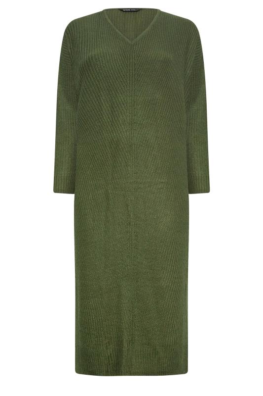 YOURS Plus Size Khaki Green Midaxi Knitted Jumper Dress | Yours Clothing 6