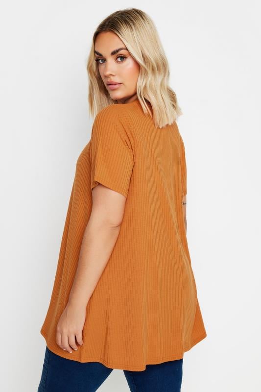 YOURS Plus Size Orange Ribbed Short Sleeve T-Shirt | Yours Clothing 3