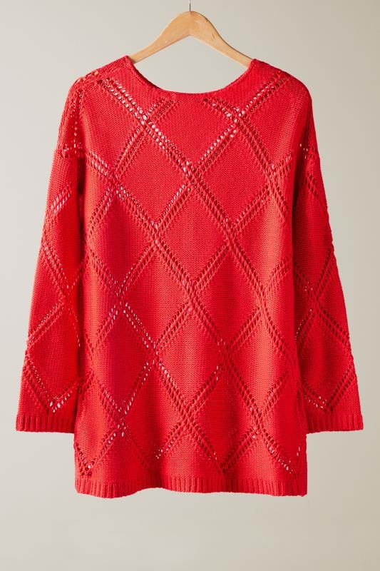 EVANS Plus Size Red Diamond Pointelle Jumper | Evans 6