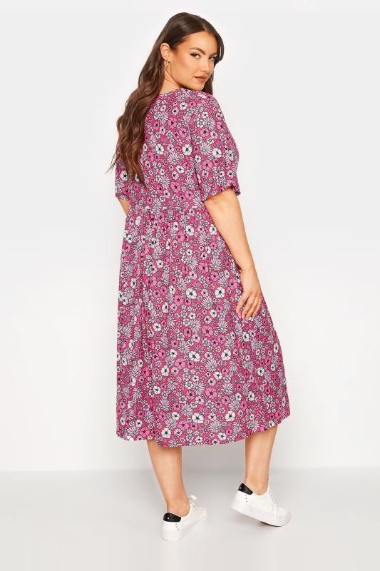LIMITED COLLECTION Curve Pink Retro Floral Smock Dress 4