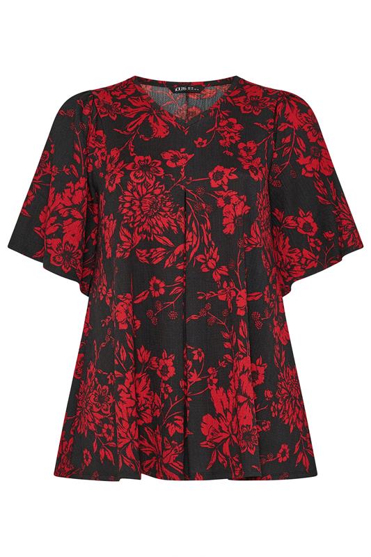 YOURS Plus Size Black & Red Floral Pleat Front Top | Yours Clothing 5