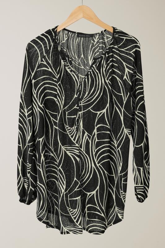 EVANS Plus Size Black Linear Print Long Sleeve Blouse | Evans 5