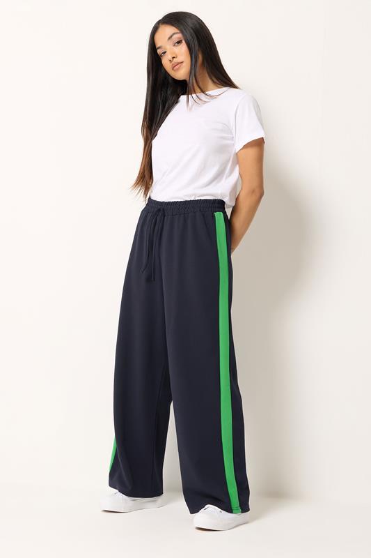  M&Co Petite marineblauwe en groene broek met zijstreep