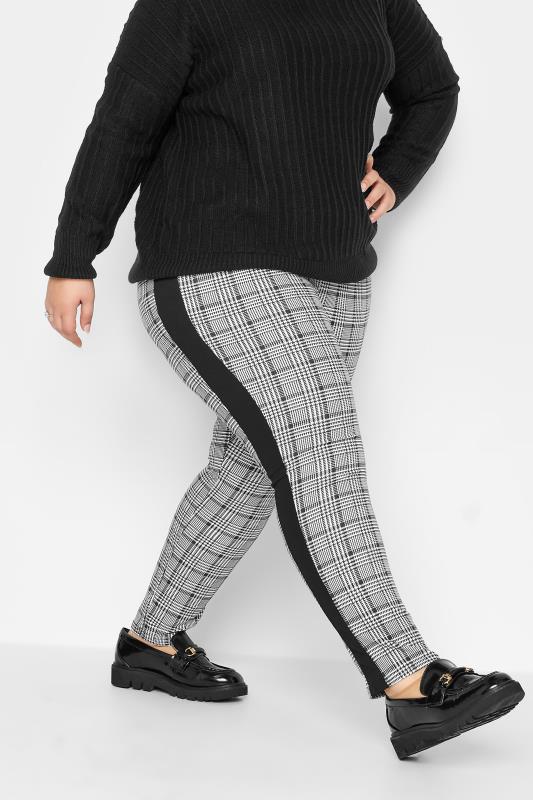 Petite Black Check Print Slim Leg Trousers | PixieGirl  1
