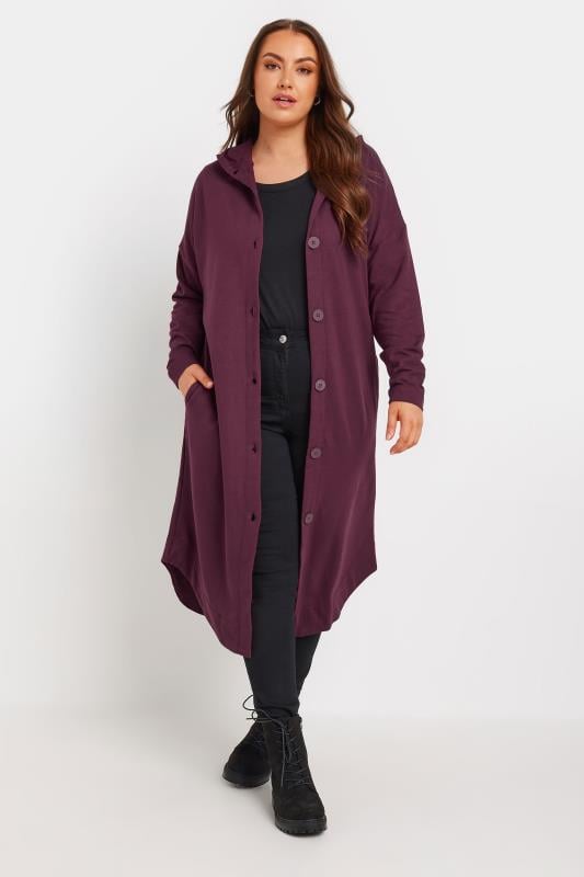  Tallas Grandes YOURS Curve Burgundy Red Hooded Maxi Jacket