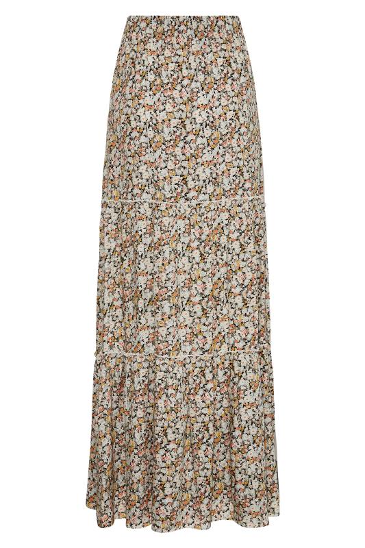 LTS Tall Beige Brown Floral Tiered Maxi Skirt 4