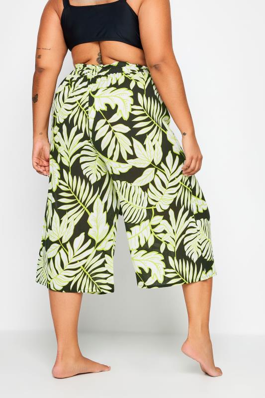 YOURS Plus Size Black & Green Leaf Print Culottes | Yours Clothing 3