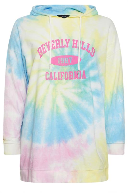 YOURS Plus Size Light Blue & Pink Tie Dye 'California' Slogan Hoodie 5