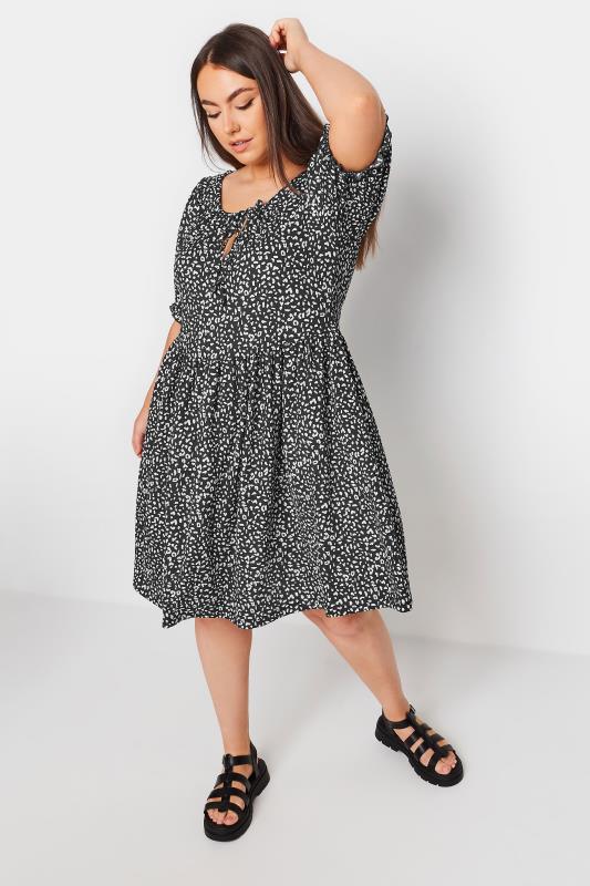 YOURS Plus Size Black Leopard Print Textured Mini Dress | Yours Clothing 2