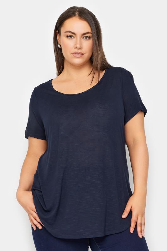 Plus Size  Evans Navy Blue Short Sleeve T-Shirt