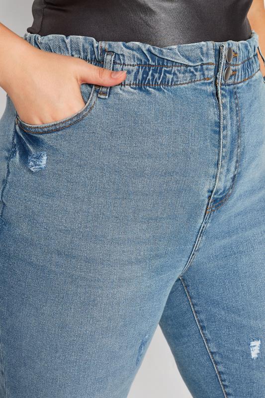 Curve Blue Ripped Elasticated MOM Jeans 5