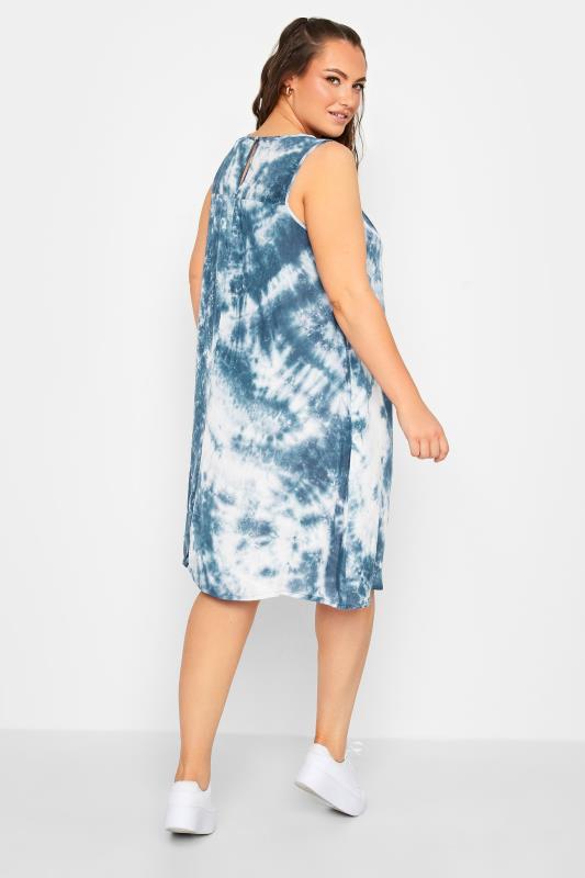 YOURS Plus Size Curve Dark Blue Tie Dye Print Swing Dress| Yours Clothing  3
