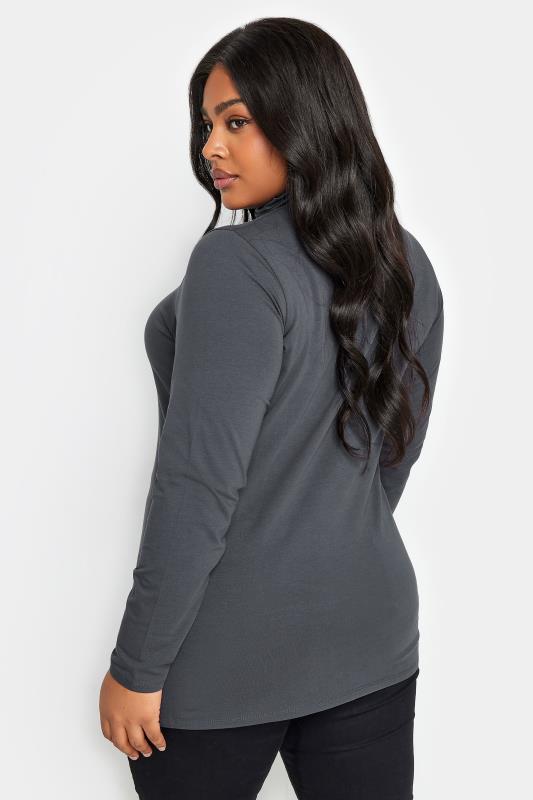 YOURS Plus Size Charcoal Grey Long Sleeve Turtle Neck Top | Yours Clothing 3