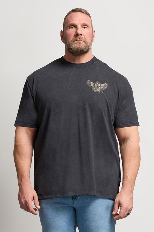 BadRhino Big & Tall Grey  Snake & Skull Graphic Acid Wash T-Shirt | BadRhino 1