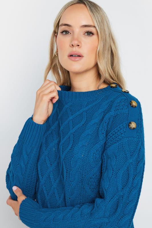 LTS Tall Cobalt Blue Button Detail Cable Knit Jumper | Long Tall Sally 5