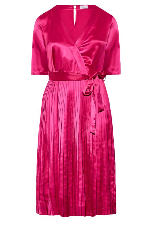 YOURS LONDON Plus Size Pink Satin Pleated Wrap Dress | Yours Clothing 6