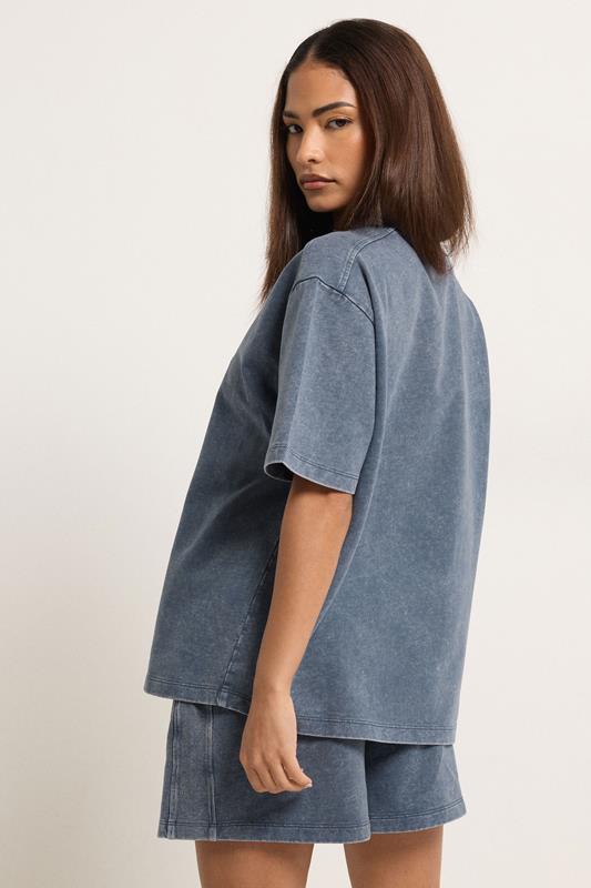 PixieGirl Petite Women's Set Blue Acid Wash Cotton T-Shirt & Shorts | PixieGirl 2