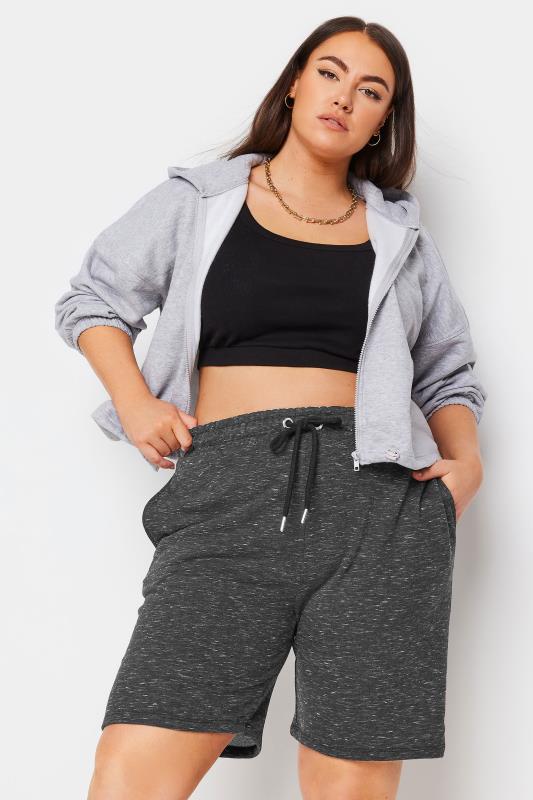 YOURS Plus Size Grey Marl Elasticated Jogger Shorts | Yours Clothing 1
