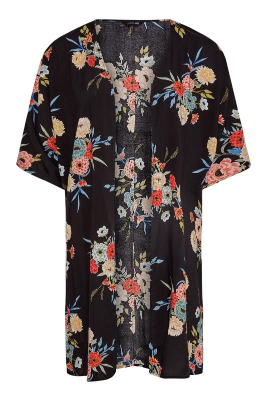 Plus Size Black Floral Print Longline Kimono Cardigan | Yours Clothing  6