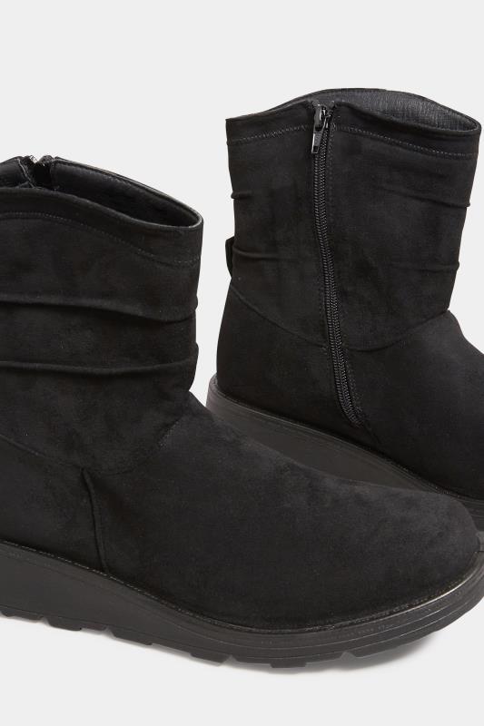 Curve Black Low Wedge Suede Boot In Wide E Fit  | Yours Clothing  5