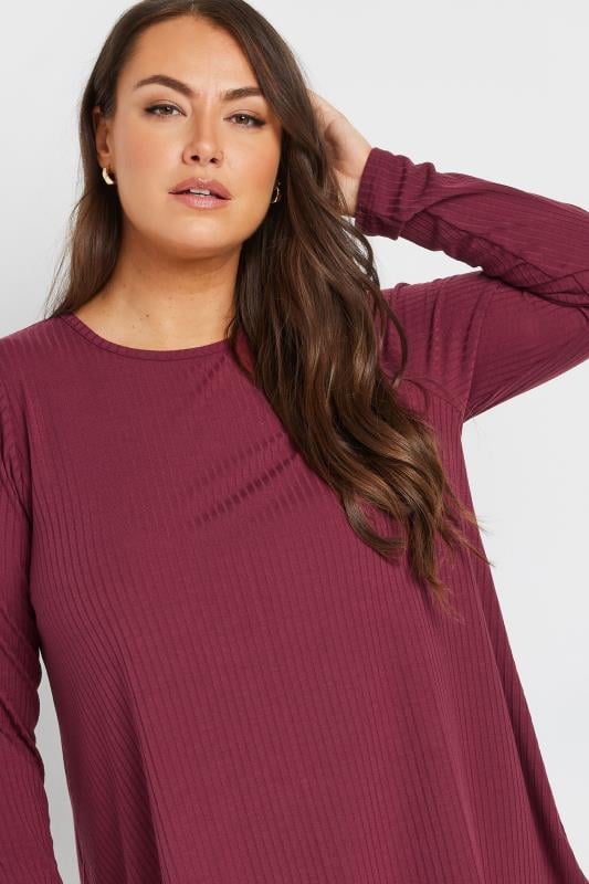 YOURS Plus Size Burgundy Red Ribbed Swing T-Shirt | Yours Clothing 4