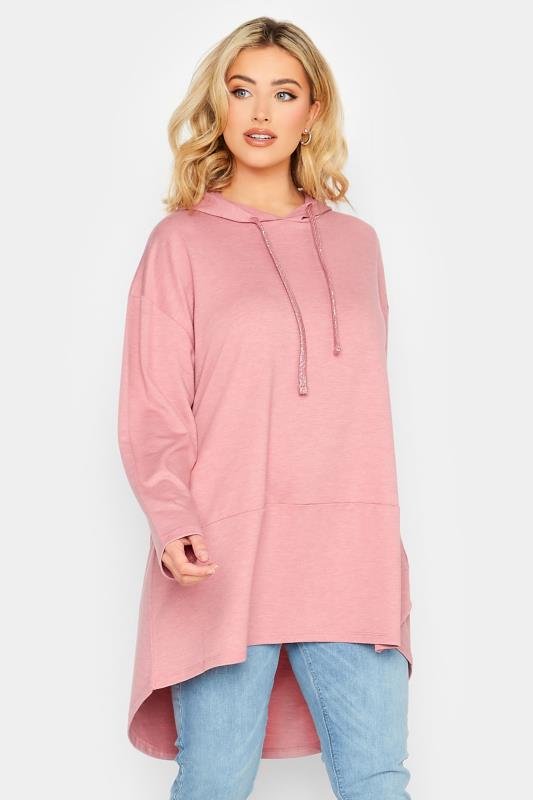  Grande Taille YOURS Curve Pink Metallic Cord Dipped Hem Hoodie