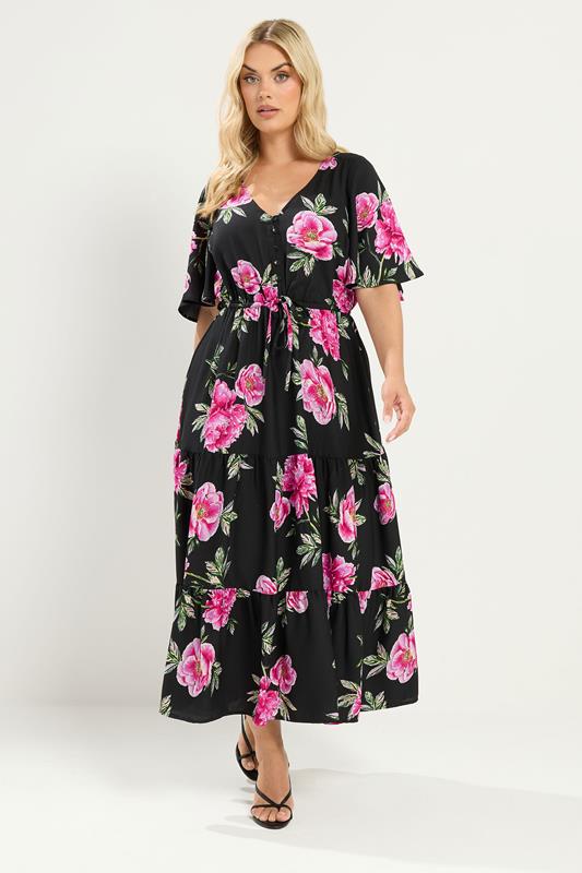 maxi dress with big flower No Competition Oversized Flower Maxi Dress Black