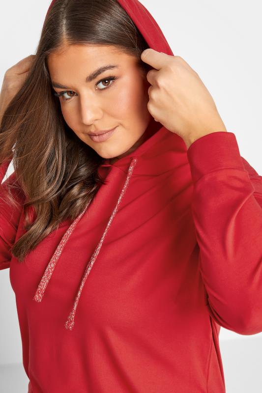 YOURS Plus Size Curve Red Pocket Hoodie Dress | Yours Clothing  4